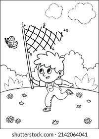 Verbinden Sie Dot mit Dot Drawing Practice für Kinder. Schwarz-Weiß-Vektorgrafik.
