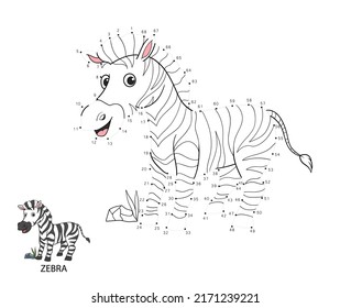 connect  dot to dot game. numbers game. draw a line. vector illustration of a cute zebra. educational games for kids