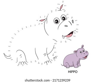 connect  dot to dot game. numbers game. draw a line. vector illustration of cute hippo cartoon. educational games for kids