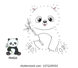 connect  dot to dot game. numbers game. draw a line. vector illustration of a cute panda cartoon. educational games for kids