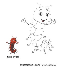 connect  dot to dot game. numbers game. draw a line. vector illustration of cute millipede cartoon. educational games for kids