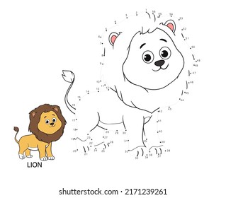 connect  dot to dot game. numbers game. draw a line. vector illustration of a cute lion. educational games for kids