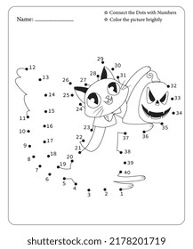 Connect Dot To Dot Hallloween Coloring Pages For Kids. Dot To Dots for Kids. Halloween Coloring Pages