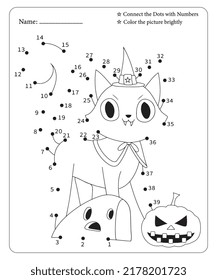 Conectar Punto A Las Páginas De Coloración De Punto De Hojas De Hojas Para Niños. Punto a punto para niños. Páginas de color de Halloween