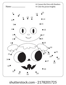 Connect Dot To Dot Hallloween Coloring Pages For Kids. Dot To Dots for Kids. Halloween Coloring Pages