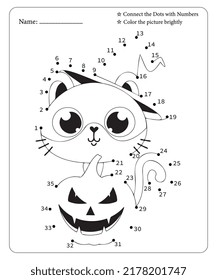 Connect Dot To Dot Hallloween Coloring Pages For Kids. Dot To Dots for Kids. Halloween Coloring Pages