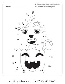 Connect Dot To Dot Hallloween Coloring Pages For Kids. Dot To Dots for Kids. Halloween Coloring Pages