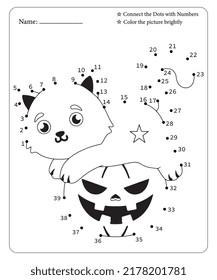 Connect Dot To Dot Hallloween Coloring Pages For Kids. Dot To Dots for Kids. Halloween Coloring Pages