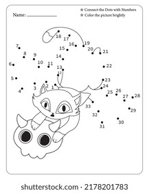 Connect Dot To Dot Hallloween Coloring Pages For Kids. Dot To Dots for Kids. Halloween Coloring Pages