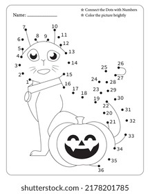Connect Dot To Dot Hallloween Coloring Pages For Kids. Dot To Dots for Kids. Halloween Coloring Pages