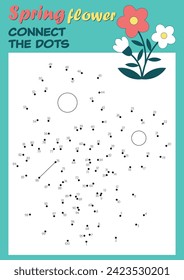  Connect the dots from 1 to 100 and color. Spring educational game with spring flower. Fun math puzzle activities for kids. Printable vector worksheet activity for children. 