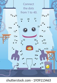Connect dots from 1 to 40. Game for children. Robot. Vector illustration.
