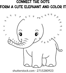 Conecta la actividad de puntos para que los niños formen y coloreen un lindo elefante de dibujos animados