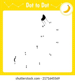 Schließen Sie die Punkte an. Banana. Dot to dot education game. Farbbuch für das Arbeitsblatt für Kinder im Vorschulalter. Vektorgrafik. 