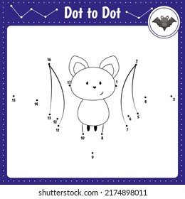 Connect the dots. Bat. Animal.Dot to dot educational game. Coloring book for preschool kids activity worksheet. Vector Illustration. 