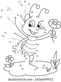 Connect the dots. The Bee. Coloring page outline of the cartoon numbers game. Colorful vector illustration of educational dot to dot game for preschool children, summer coloring book for kids.