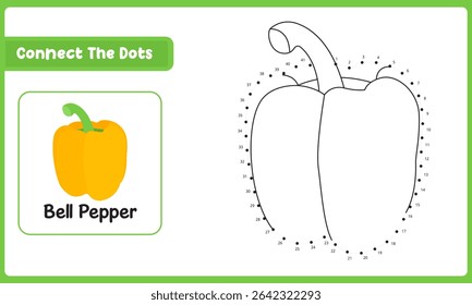 Conecta El Pimiento De Campana De Los Puntos. Dot To Dot Juego Educativo. Ilustración vectorial