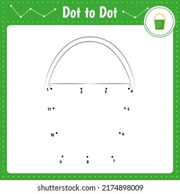 Connect the dots. Bucket. Utensil. Dot to dot educational game. Coloring book for preschool kids activity worksheet. Vector Illustration. 
