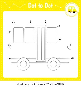 Connect the dots. Bus. School. Dot to dot educational game. Coloring book for preschool kids activity worksheet.