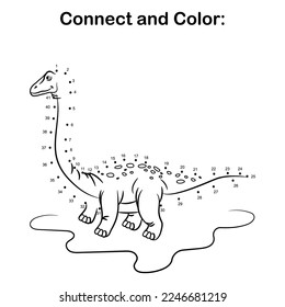 Connect the dots by number kids preschool dinosaur activity coloring page