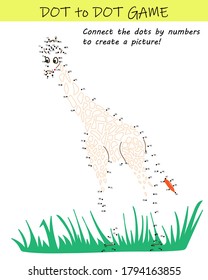 Connect the dots by numbers to reveal the giraffe in this dot-to-dot educational challenge for kids. Printable worksheet.