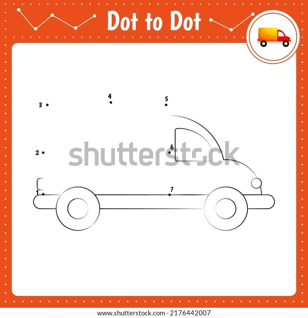 Connect the dots. Car. Vehicle. Dot to dot\
educational game. Coloring book for preschool kids activity\
worksheet. Vector\
Illustration.