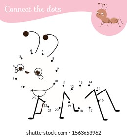 Connect the dots. Cartoon ant. Dot to dot by numbers activity for kids and toddlers. Children educational game.