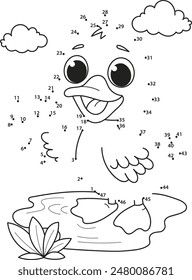 Connect the dots. Chick. Coloring page outline of the cartoon numbers game. Colorful vector illustration of educational dot to dot game for preschool children, summer coloring book for kids.