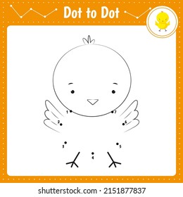 Connect the dots. Chick.Dot to dot educational game. Coloring book for preschool kids activity worksheet. Vector Illustration.