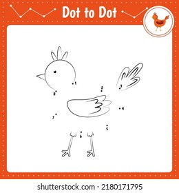 Connect the dots. Chicken. Dot to dot educational game. Coloring book for preschool kids activity worksheet. Vector Illustration. 