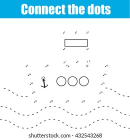 Connect the dots children educational drawing game . Dot to dot by numbers game for kids. Transport theme for pre school age