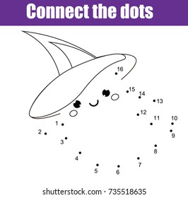 Connect the dots children educational drawing game. Dot to dot by numbers game for kids. Printable worksheet activity for toddlers with cute Halloween ghost
