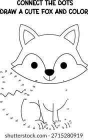 Connect the dots and color activity featuring an adorable baby fox for children