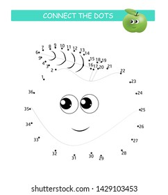 Connect the dots and color. Cute apple. Cartoon vector Illustration of educational game.