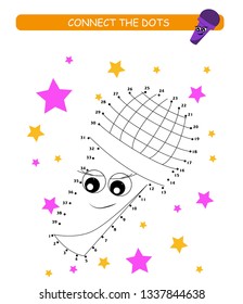 Connect the dots and color. Cute microphone. Cartoon vector Illustration of educational game. 