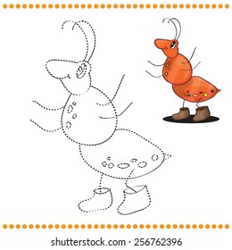 Connect the dots and coloring page - Ant cartoon 