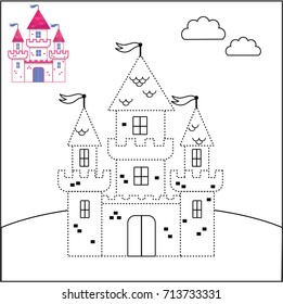 Connect the dots and coloring page, Castle (Vector illustration)