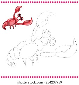 Connect the dots and coloring page with crayfish