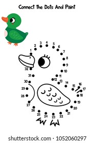 Connect the dots and coloring page, Duck (Vector illustration)