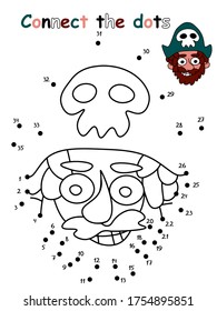 Connect the dots and coloring page. Funny educational game for kids. Learn numbers and counting game. Perfect for preschool children book and home printing. Pirate adventure stock vector illustration.