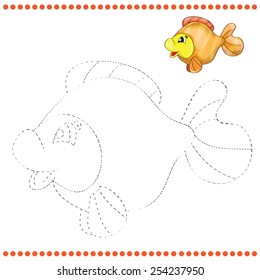 Connect the dots and coloring page with funny fish