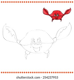 Connect the dots and coloring page with funny crab