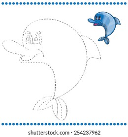 Connect the dots and coloring page with funny dolphin