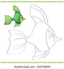 Connect the dots and coloring page with funny fish