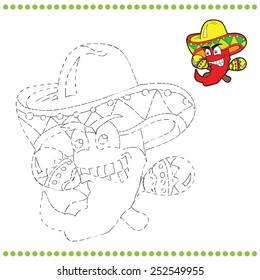 Connect the dots and coloring page - Mexican pepper