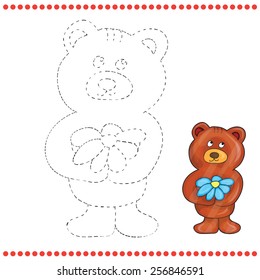 Connect the dots and coloring page - teddy bear