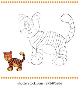 Connect the dots and coloring page - tiger
