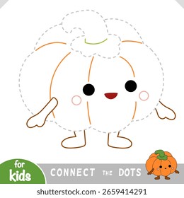 Verbinden Sie die Punkte, um einen süßen Halloween Kürbis mit einem lächelnden Gesicht zu vervollständigen. Spaß und einfache pädagogische Aktivität für Vorschulkinder