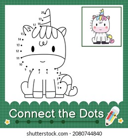 Connect the dots counting numbers 1 to 20 puzzle worksheet with cute baby animal Unicorn