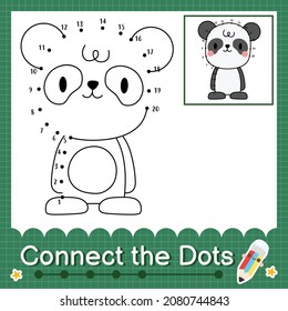 Connect the dots counting numbers 1 to 20 puzzle worksheet with cute baby animal Panda